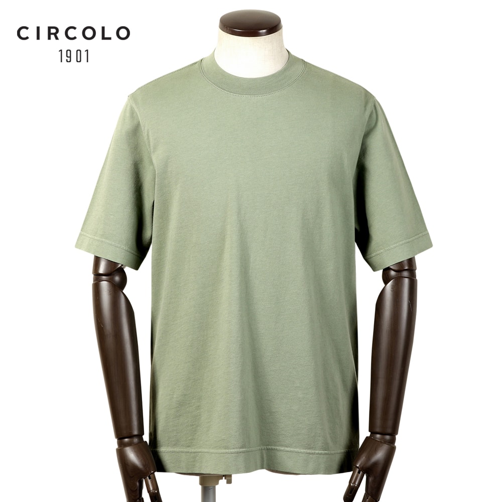 【ポイント10倍】【SALE】チルコロ 1901 CIRCOLO 1901 ／【国内正規品】／ 25SS 製品染めコットンジャージー半袖セミモックネックカットソー「CN4726」 （LIGHT SALVIA／セージグリーン） 【ラッピング対応】／ 春夏 メンズ イタリア Tシャツ