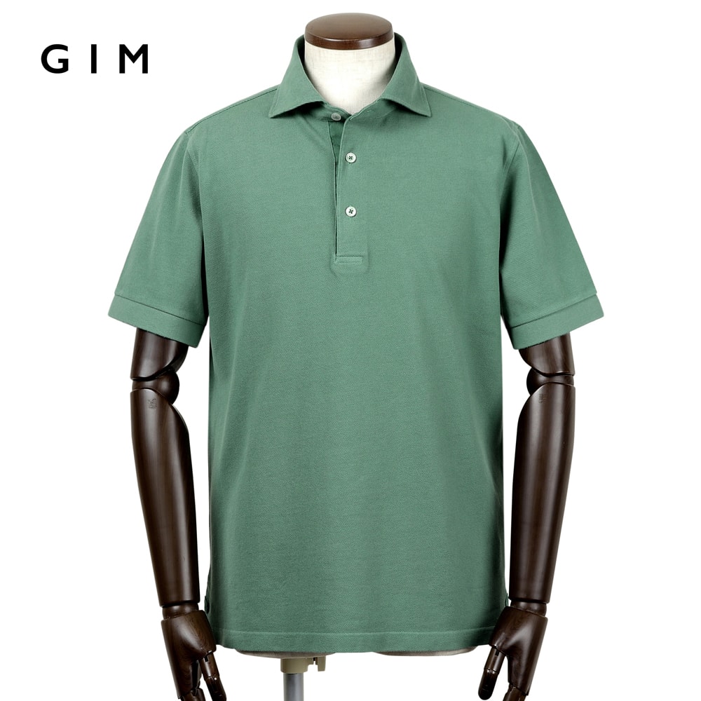 体育館 GIM ／【国内置き目品】／ 当店別注 手染め40番手双糸綿織物引っ張ること揃え鹿の子半袖スポーツシャツ（サルヴィア緑であること）【ラッピング相応う】／ 春夏 メンズ 日本製 台襟ポロ 御召しものポロ カノコポロ 広々とした色つや
