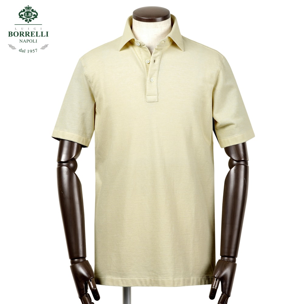 【尖んがり10倍】【訳あり】【返品・取り替えっこ不可】 ルイジボレッリ ルイジボレリ LUIGI BORRELLI ／ 25SS 綿織物鹿の子半袖スポーツシャツ「PL801」（黄色 ／ 大きさ48）／ メンズ イタリア共和国 商行為 クールビズ お召しものポロ 台襟ポロ ビズポロ カノコ 春夏 無地