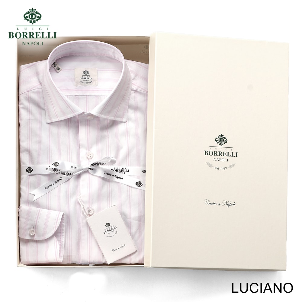【日曜限定】Luigi Borrelli コットン ドレスシャツ 白 36/14 コットンローンセミワイドカラードレスシャツ「LUCIANO