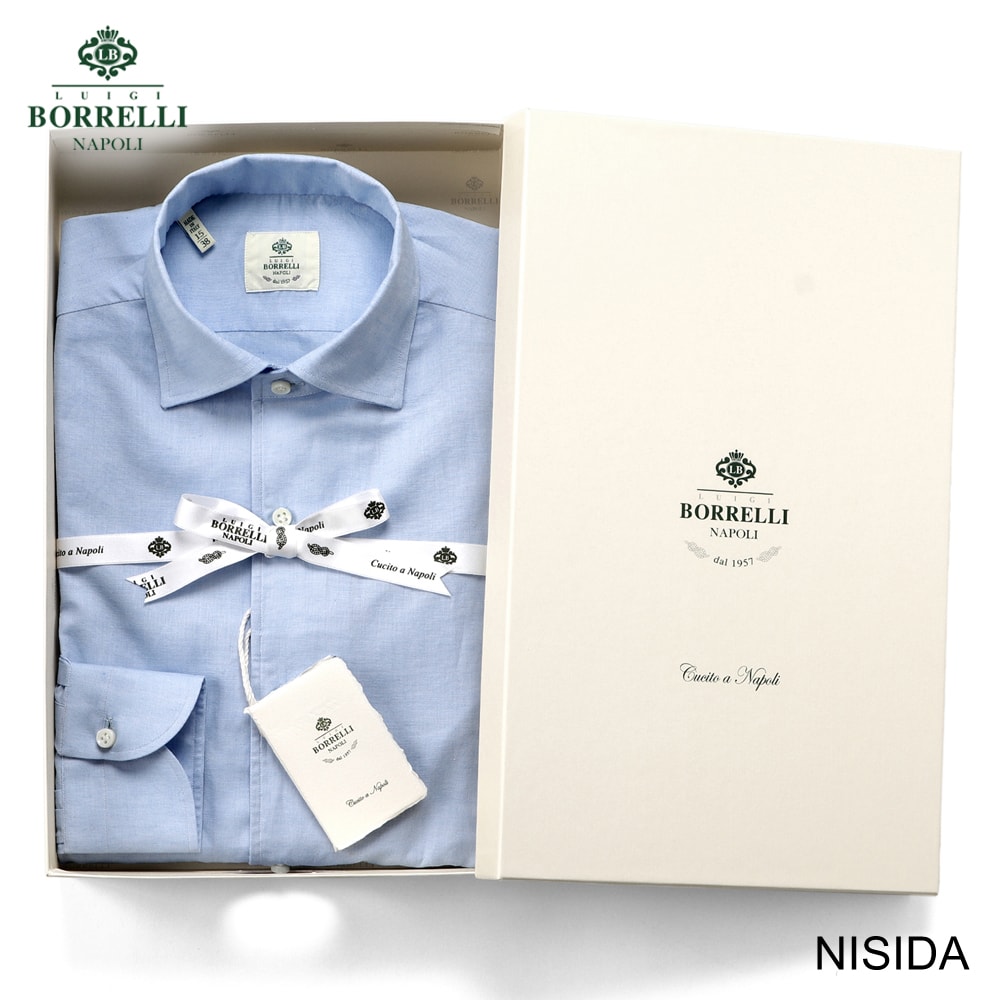 【新品タグ付き】LUCIANO/BORRELLI NAPOLI 送料無料】ツイル無地セミワイドカラーシャツ（LUCIANO