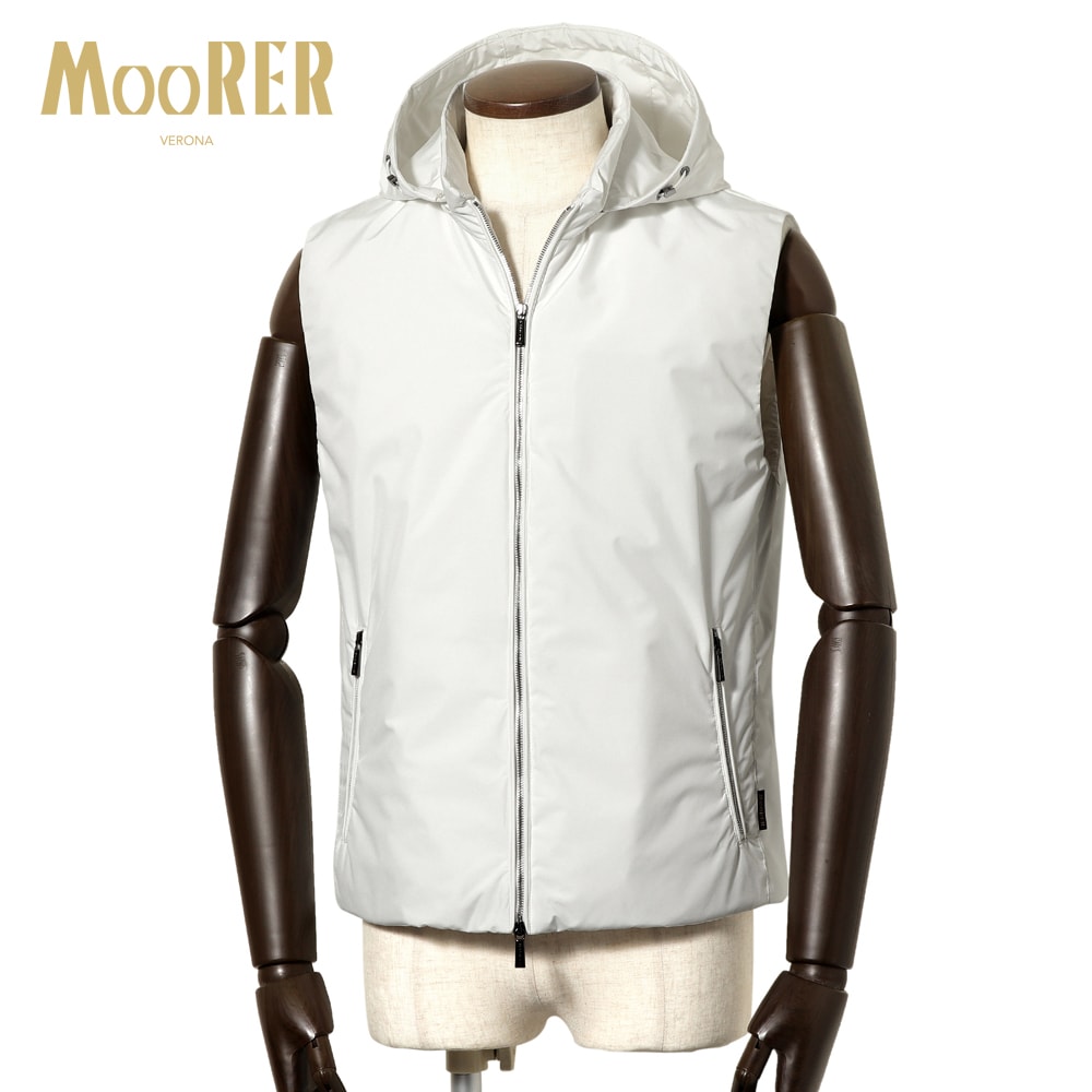 ムーレー MOORER ／【国内置き目品】／ 雨合羽透湿ポリエステルタフタフーデッドベスト「LUIS-STP」（BLANC／白いこと）【ハンガー便選りわける聞き入れる】／ ルイス オール時節 メンズ イタリア共和国 アウター ゴルフ
