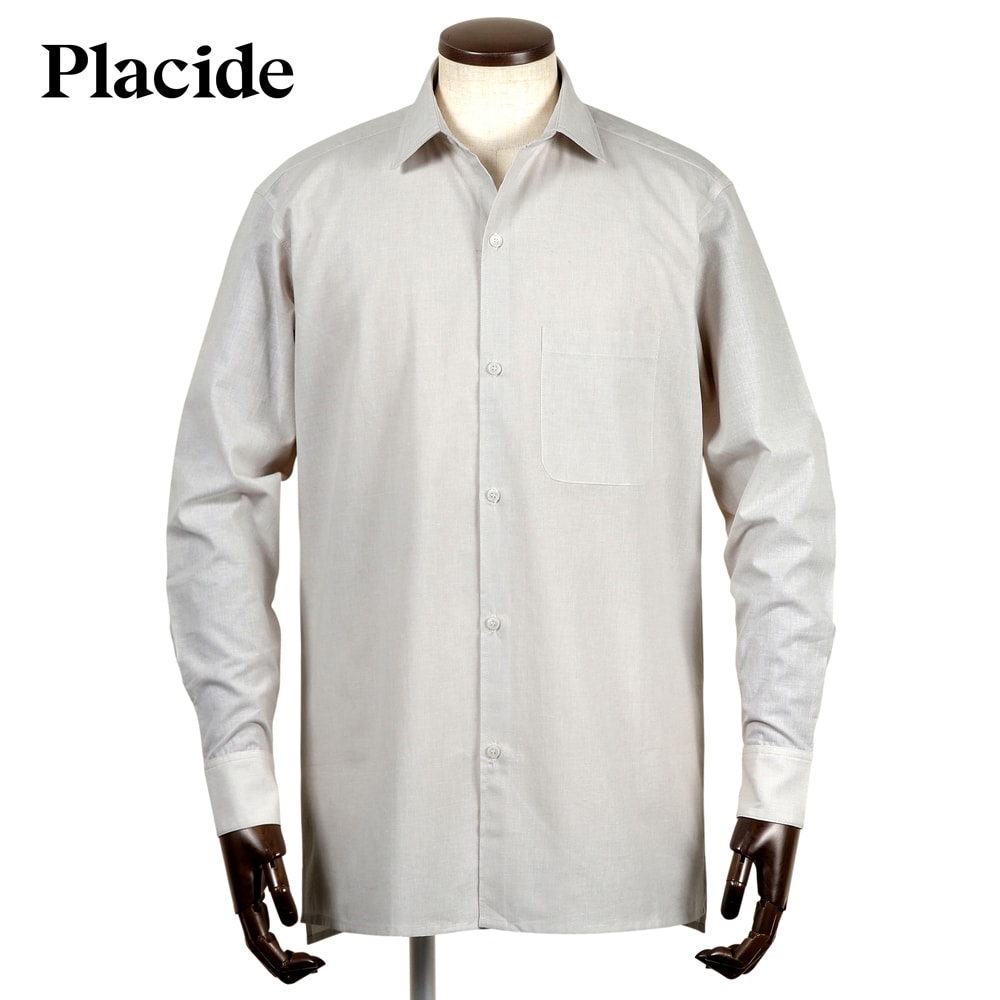 【クーポン対象】【SALE】プラシーデ Placide ／【国内正規品】／ 当店別注コットンリネンシャンブレーワイドカラーシャツ「NEW STANDARD EX」 （パールグレー） 【ラッピング対応】／ 春夏 メンズ フランス 長袖シャツ カジュアルシャツ 無地 麻
