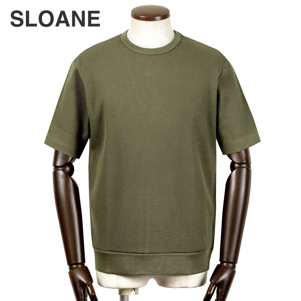スローン SLOANE ／【国内置き目品】／ 当店別注30番手単糸綿織物度端っこワーヘル半袖クルーネックカットソー「SL9S-T923」（カーキ）【ラッピング相応う】／ オール時節 メンズ プルオーバー 紅茶プルオーバー サーマルシャツ