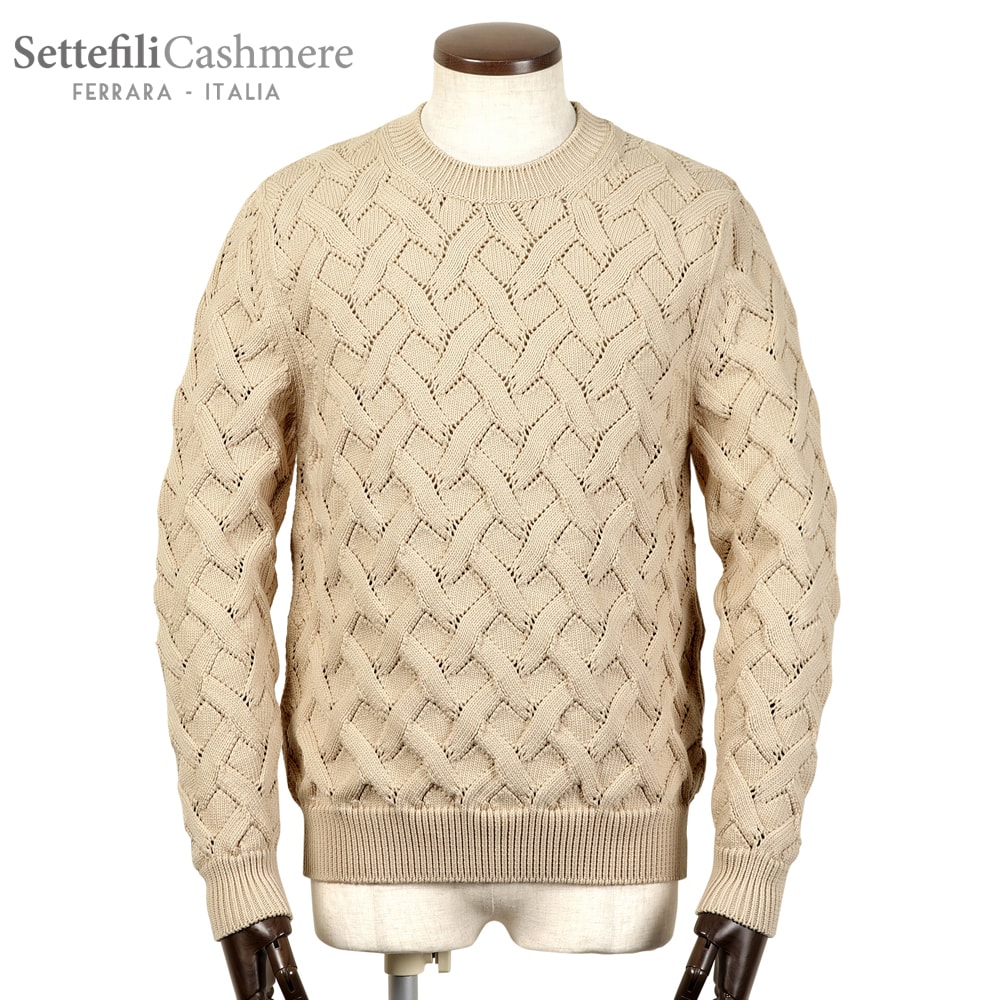 Settefili Cashmereコットンリネンクルーネックニットベージュ48 Settefili Cashmereコットンリネンクルーネックニットベージュ48