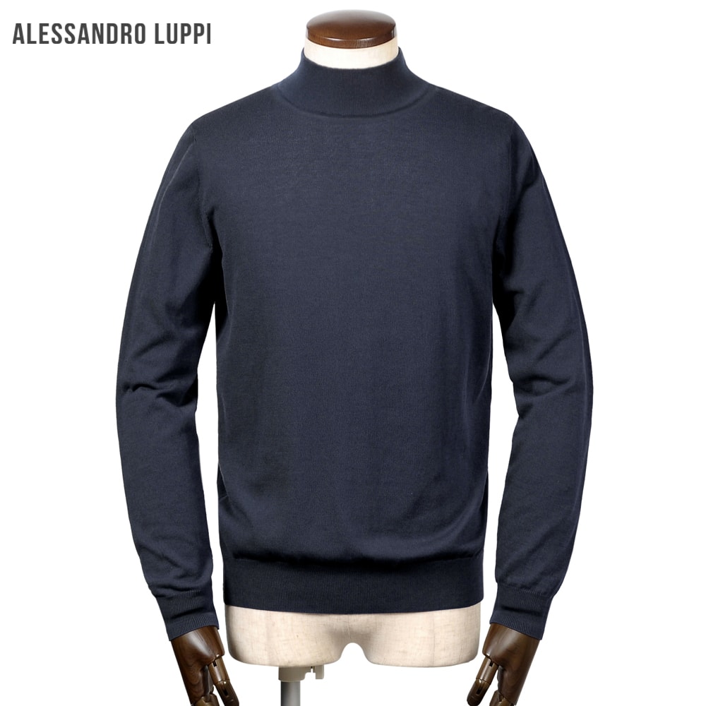 【尖んがり10倍】アレッサンドロルッピ Alessandro Luppi ／ 26SS FILMARドライコットンハイゲージ長袖モックネックニット「1223」（BLU SCURO／米国海軍）【ラッピング相応う】／ 春夏 メンズ イタリア共和国 長袖編み物 綿織物編み物 内燃機関綿織物 アルティック