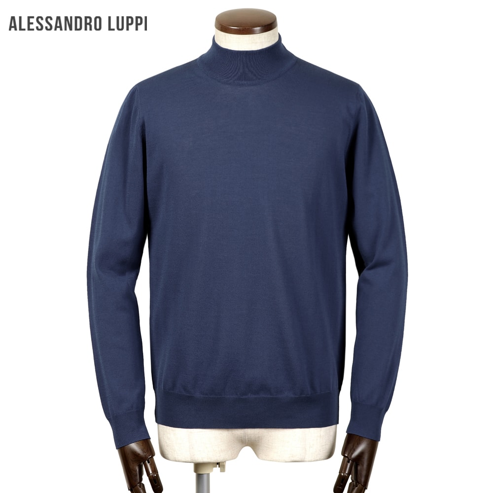【尖んがり10倍】アレッサンドロルッピ Alessandro Luppi ／ 26SS FILMARドライコットンハイゲージ長袖モックネックニット「1223」（FRENCH NAVY／フレンチネイビー）【ラッピング相応う】／ 春夏 メンズ イタリア共和国 長袖編み物 綿織物編み物 内燃機関綿織物