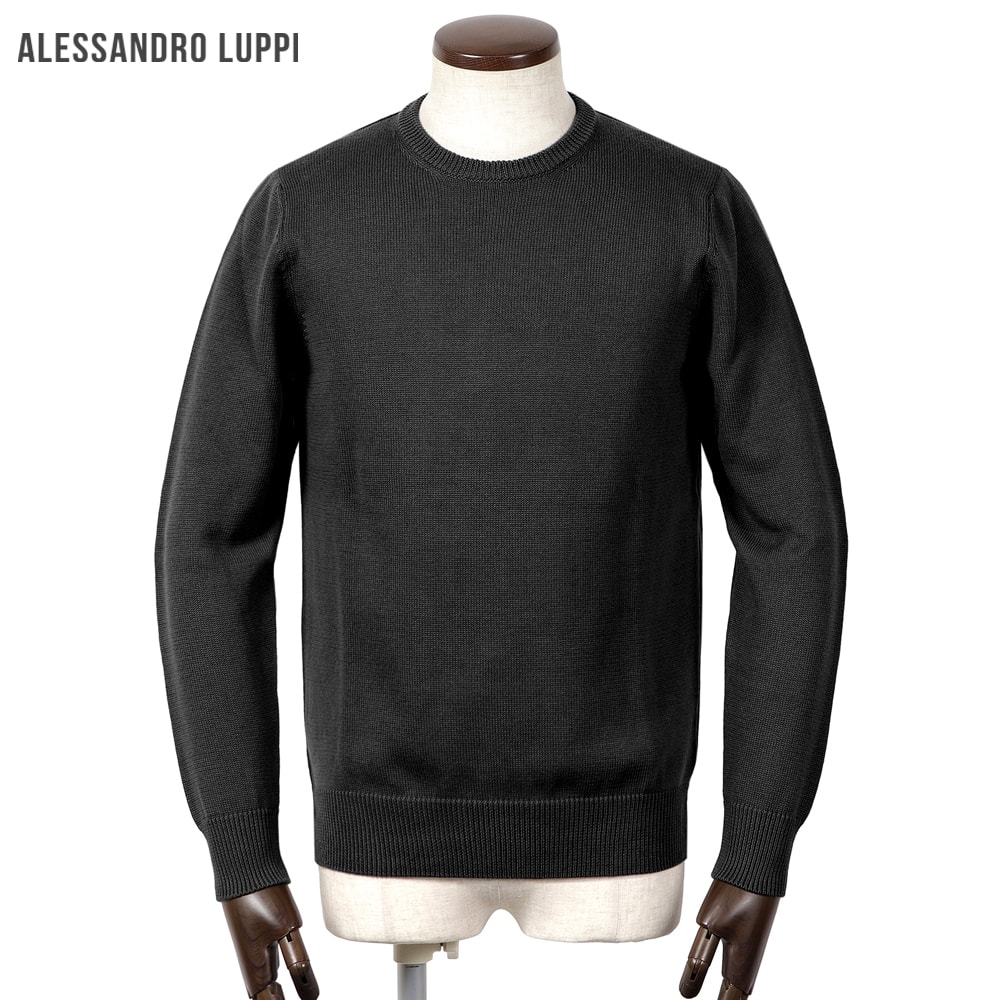 【ポイント10倍】アレッサンドロルッピ Alessandro Luppi ／ 26SS 当店別注GIZA86コットン10ゲージ長袖クルーネックニット「40」 （NERO／ブラック） 【ラッピング対応】／ 春夏 メンズ イタリア 長袖ニット ミドルゲージニット エジプト綿 ギザコットン