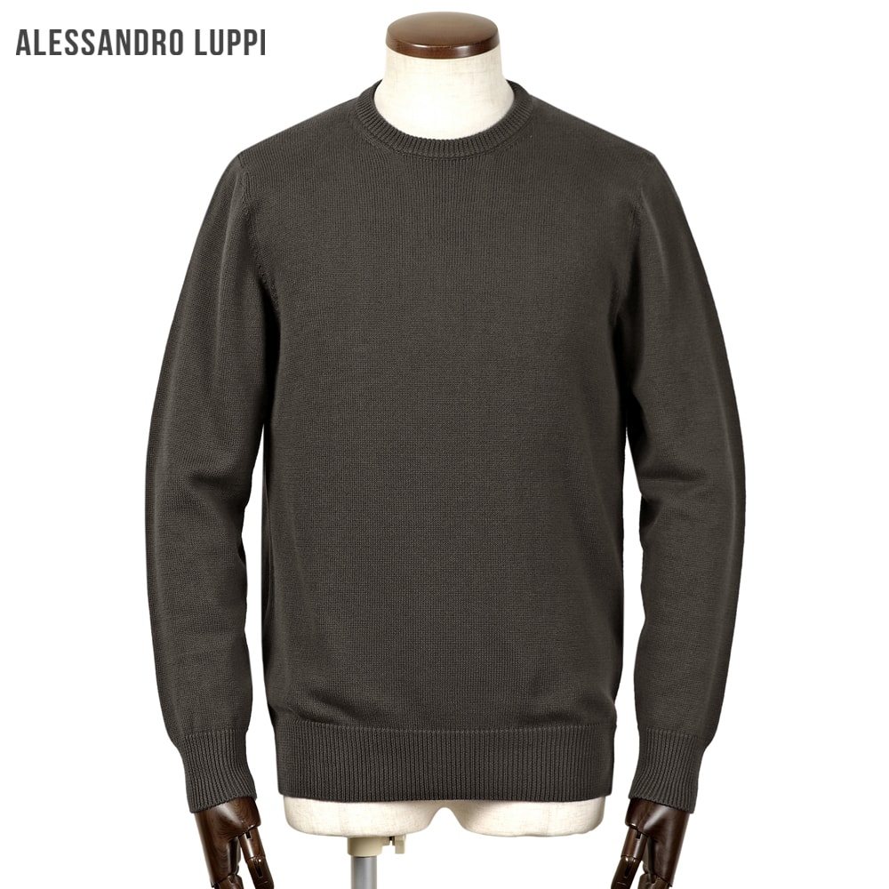 【ポイント10倍】アレッサンドロルッピ Alessandro Luppi ／ 26SS 当店別注GIZA86コットン10ゲージ長袖クルーネックニット「40」 （MARRONE FOCA／ダークブラウン） 【ラッピング対応】／ 春夏 メンズ イタリア 長袖ニット ミドルゲージニット エジプト綿 14,850円