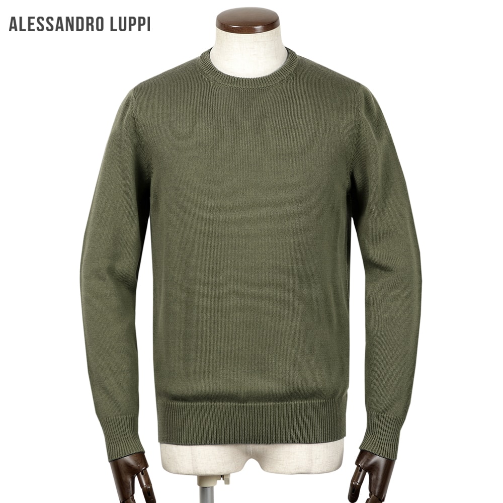 【ポイント10倍】アレッサンドロルッピ Alessandro Luppi ／ 26SS 当店別注GIZA86コットン10ゲージ長袖クルーネックニット「40」 （CACHI／カーキ） 【ラッピング対応】／ 春夏 メンズ イタリア 長袖ニット ミドルゲージニット エジプト綿 ギザコットン