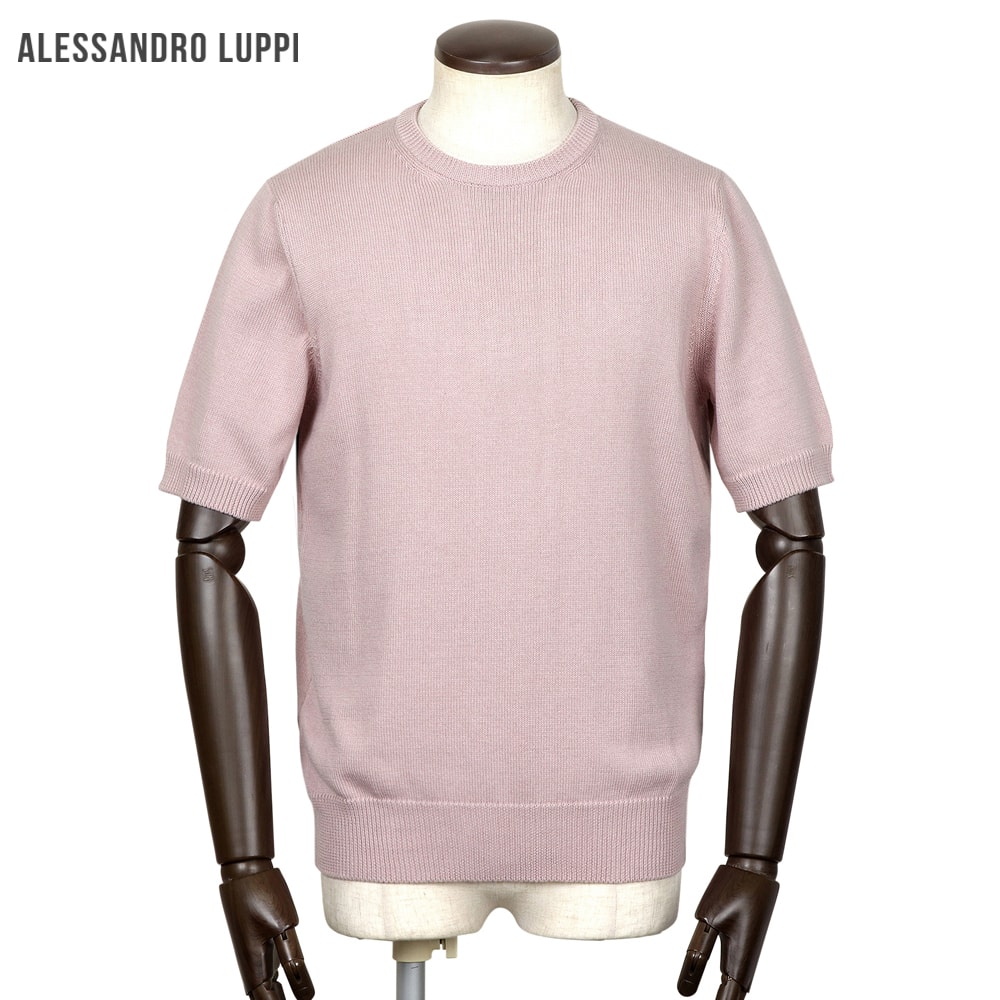 【尖んがり10倍】アレッサンドロルッピ Alessandro Luppi ／ 26SS 当店別注GIZA86綿織物10ゲージ半袖クルーネックニット「41」（CILIEGIO／ペールピンク）【ラッピング相応う】／ 春夏 メンズ イタリア共和国 半袖編み物 ミドルゲージニット エジプト・アラブ共和国綿 ギーザ綿織物 ニット・セーター-メンズファッション