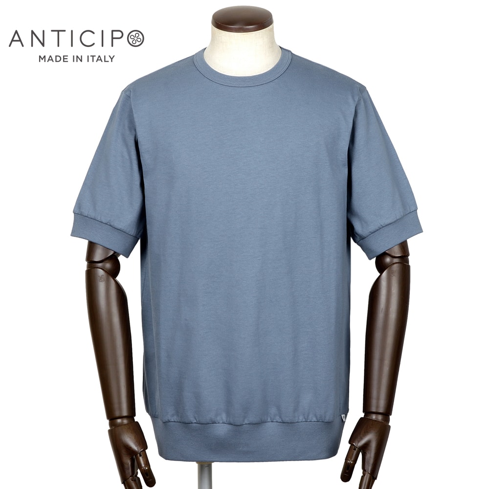 【10%OFFクーポン券】アンティチポ アンティーチポ ANTICIPO ／【国内置き目品】／ 60番手単糸コットンスムース半袖クルーネックカットソー「NEBBIOLO」（青み薄墨色）【ラッピング相応う】／ ジャブス 春夏 メンズ イタリア共和国 プルオーバー 遊撃手捩り 無地