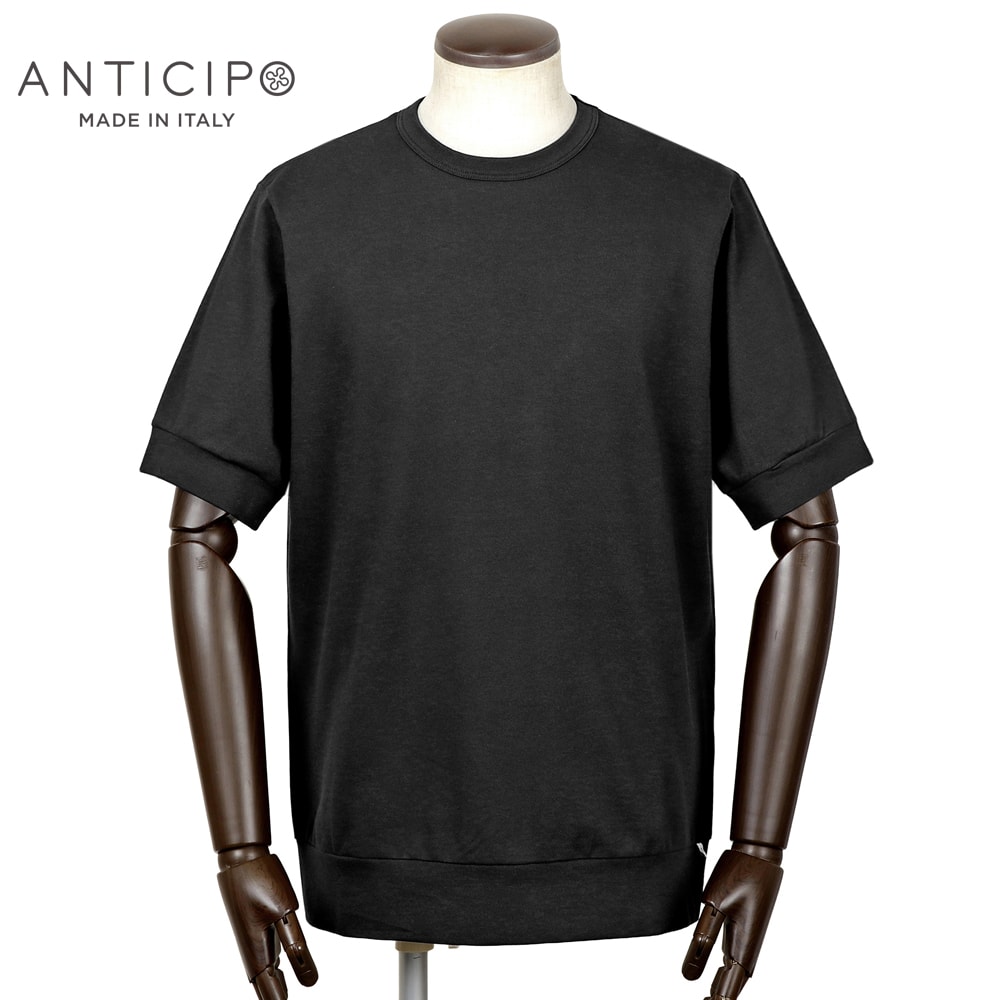 【10%OFFクーポン券】アンティチポ アンティーチポ ANTICIPO ／【国内置き目品】／ 綿織物伸ばすこと鹿の子半袖クルーネックカットソー「NEBBIOLO」（黒いこと）【ラッピング相応う】／ ジャブス 春夏 メンズ イタリア共和国 プルオーバー 遊撃手捩り 無地