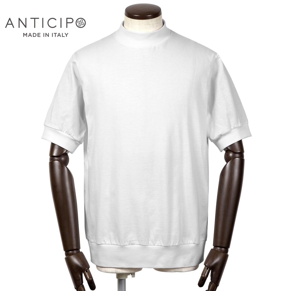 【10%OFF引き換え証】アンティチポ アンティーチポ ANTICIPO ／【国内定め事品】／ 60番手単糸コットンスムース半袖モックネックカットソー「FIANO」（白いこと）【ラッピング相応う】／ ジャブス 春夏 メンズ イタリア共和国 ティーシャツ 遊撃手衣袂 無地