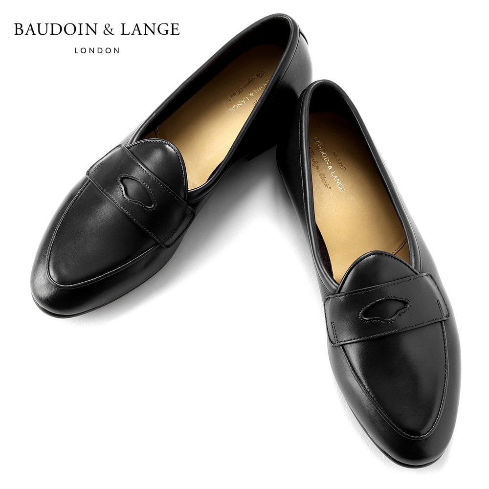 【尖んがり10倍】ボードインアンドランジ BAUDOIN \u0026 LANGE ／【国内置き目品】／ カーフレザーペニーローファー「SAGAN CLASSIC GINKGO」（BLACK／黒いこと）／ メンズ 連合王国 靴 呼びりんジャンシューズ スニーカー スリッポン ラバーソール