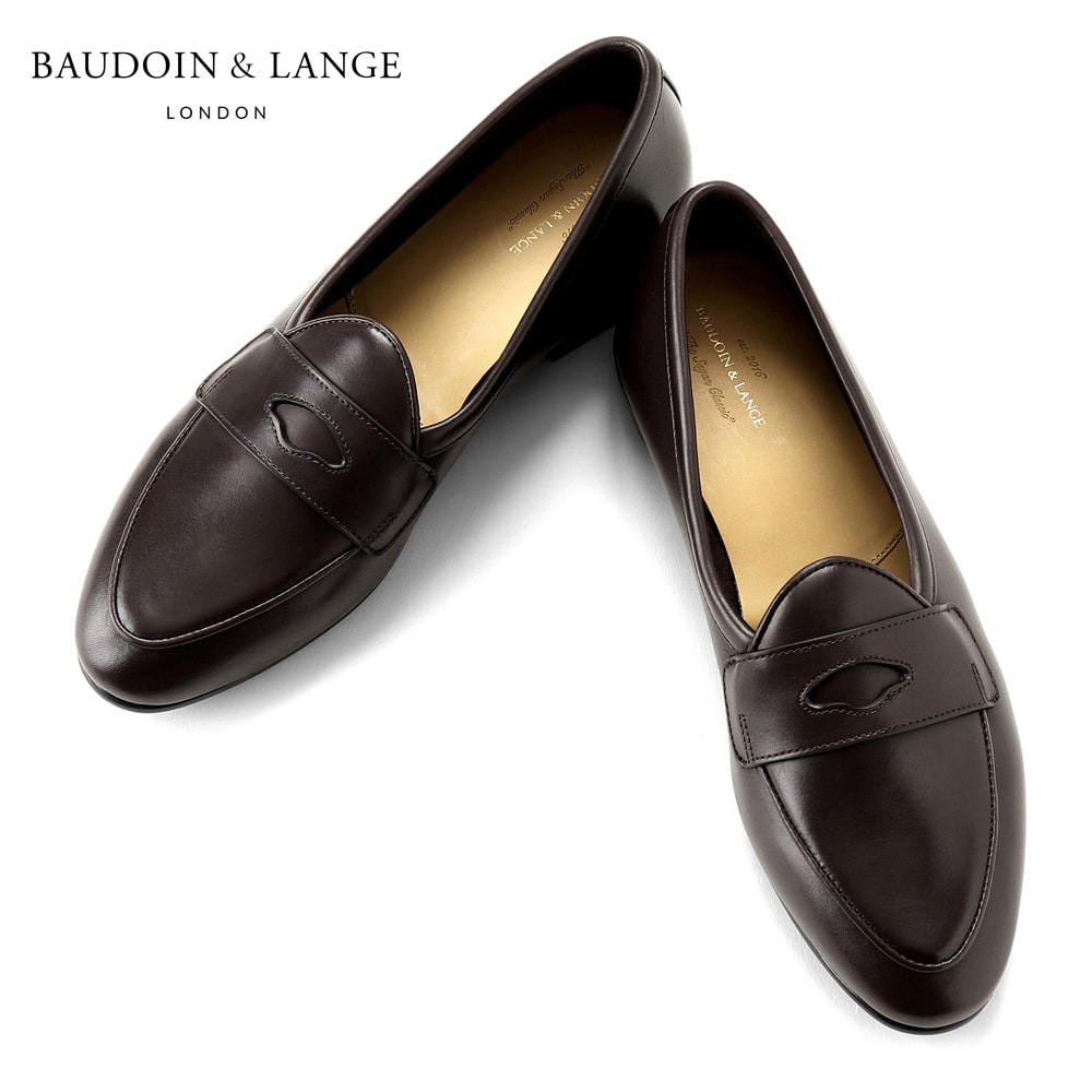 【尖んがり10倍】ボードインアンドランジ BAUDOIN \u0026 LANGE ／【国内置き目品】／ カーフレザーペニーローファー「SAGAN CLASSIC GINKGO」（DARK BROWN／うす暗い赤銅色）／ メンズ 連合王国 靴 呼びりんジャンシューズ スニーカー スリッポン ラバーソール