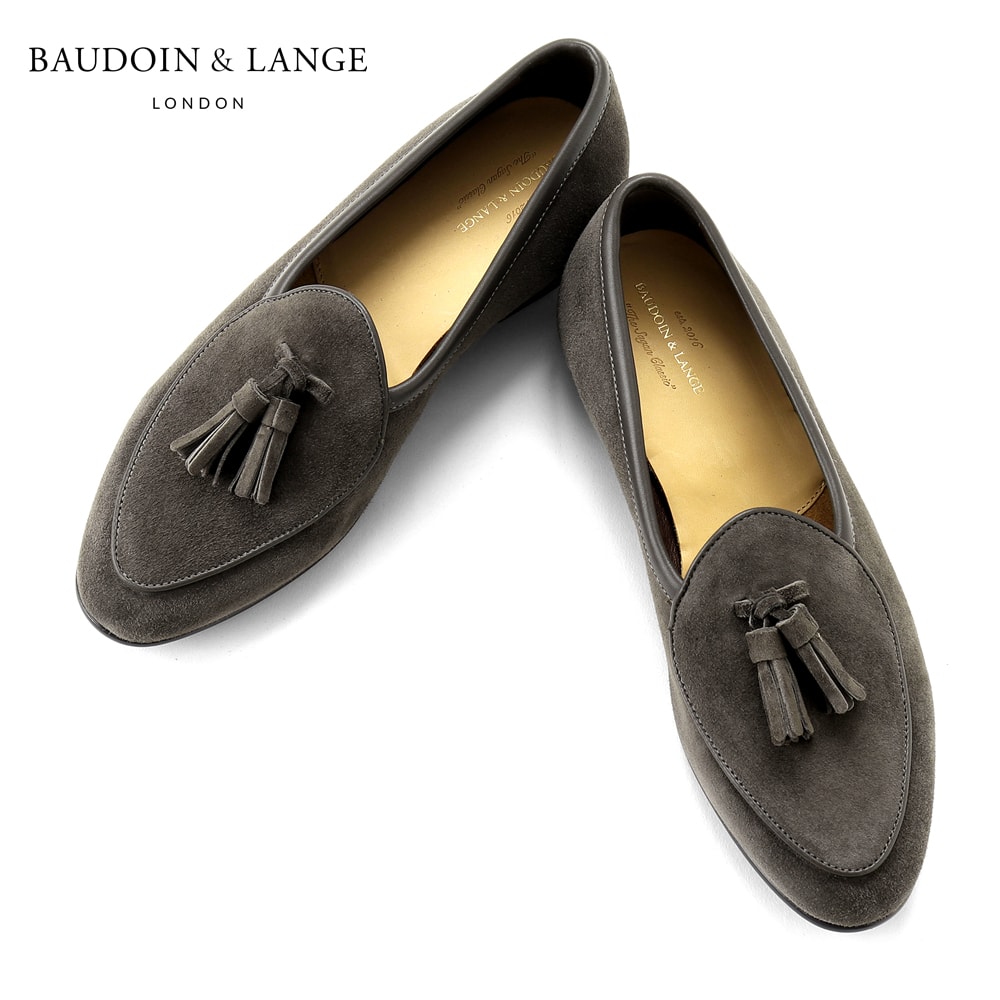 【ポイント10倍】 ボードインアンドランジ BAUDOIN & LANGE ／【国内正規品】／ カーフスエードタッセルローファー「SAGAN CLASSIC TASSELS」 （BARK GREY／バークグレー） ／ メンズ イギリス 靴 ベルジャンシューズ スリッポン ラバーソール