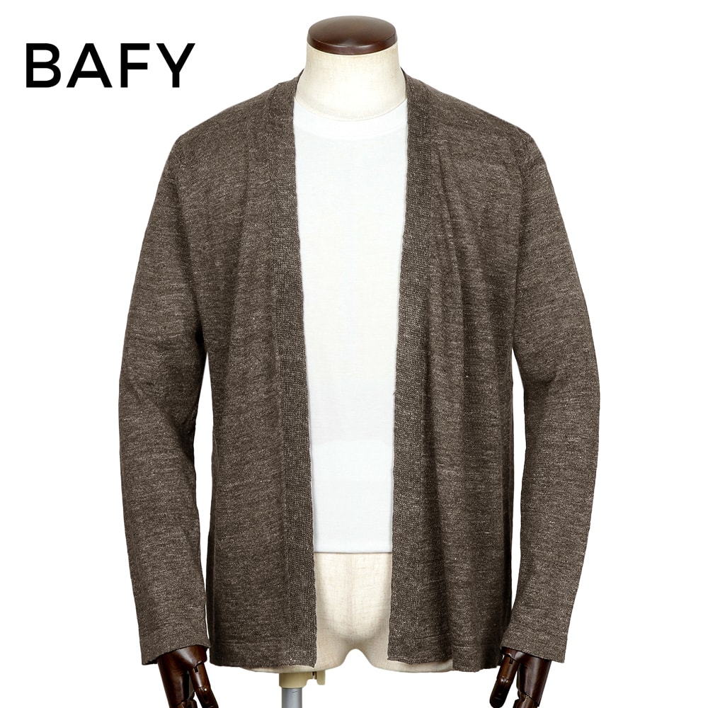 【10%OFFクーポン券】バフィー BAFY ／ リネン綿織物14ゲージボタンレスニットカーディガン「L2785」（赤銅色）【ラッピング相応う】／ 春夏 メンズ イタリア共和国 長袖編み物 羽織り 麻 冷やりとした 夏時編み物