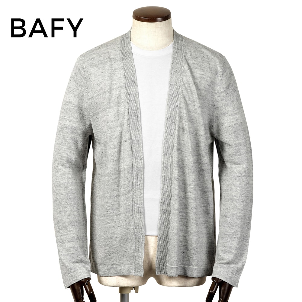 【10%OFFクーポン券】バフィー BAFY ／ リネン綿織物14ゲージボタンレスニットカーディガン「L2785」（ともし火薄墨色）【ラッピング相応う】／ 春夏 メンズ イタリア共和国 長袖編み物 羽織り 麻 冷やりとした 夏時編み物