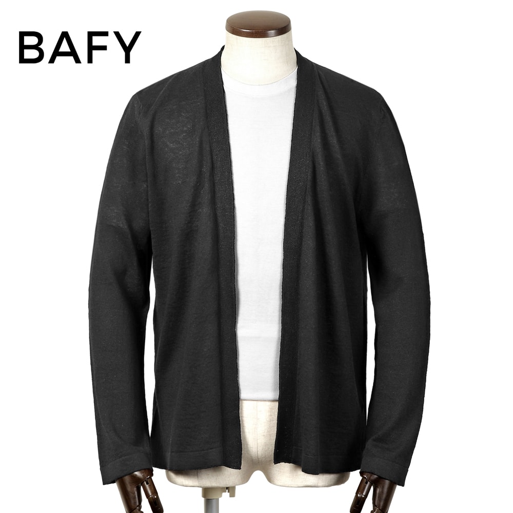 【10%OFFクーポン券】バフィー BAFY ／ リネン綿織物14ゲージボタンレスニットカーディガン「L2785」（黒いこと）【ラッピング相応う】／ 春夏 メンズ イタリア共和国 長袖編み物 羽織り 麻 冷やりとした 夏時編み物