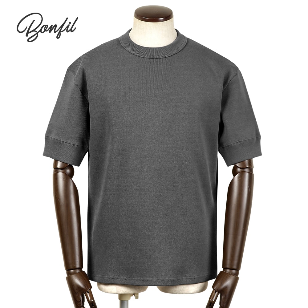 ボンフィル Bonfil ／【国内正規品】／ ヘビーオンスコットンフライス半袖クルーネックカットソー「BON-1A」（ダークグレー）【ラッピング対応】／ オールシーズン メンズ 日本 Tシャツ ティーシャツ ヘビーオンス 無地