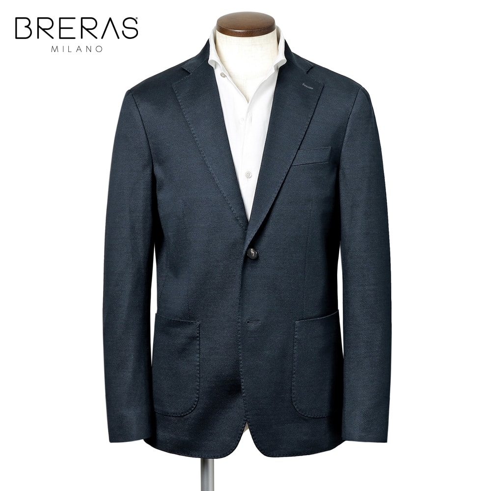 ブレラス BRERAS ／ コットンピケ調シルケットジャージー2Bジャケット「VENEZIA」 （ネイビー） 【ハンガー便選択OK】／ 春夏 3シーズン メンズ イタリア ビジネス ジャージージャケット