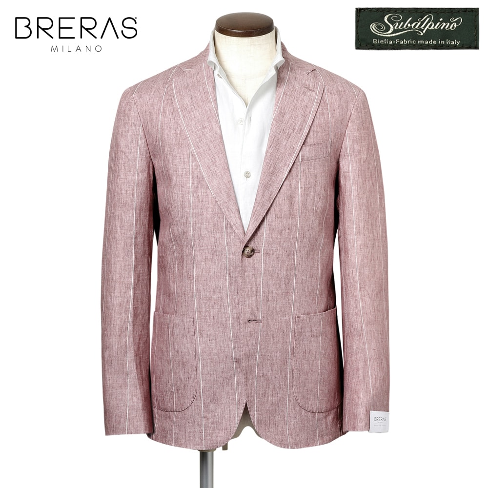【SALE／返品・交換不可】ブレラス BRERAS ／ Subalpinoリネンキャンバスストライプ2Bジャケット「VENEZIA」（ローズピンク）【ハンガー便選択OK】／ 春夏 メンズ イタリア ビジネス リネンジャケット スバルピーノ｜粋な着こなし　店