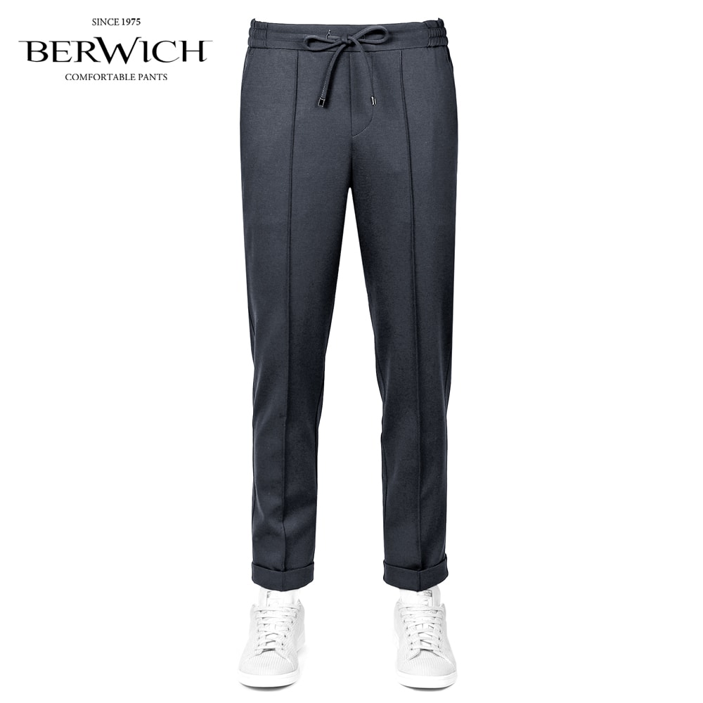 ベルウィッチ BERWICH ／【国内正規品】／ 26SS 干場義雅別注ストレッチテクノジャージー永久クリースドローコードパンツ「H DUE」 （BLUE／ネイビー） 【ラッピング対応】／ アッカデュエ オールシーズン メンズ イタリア ウォッシャブル