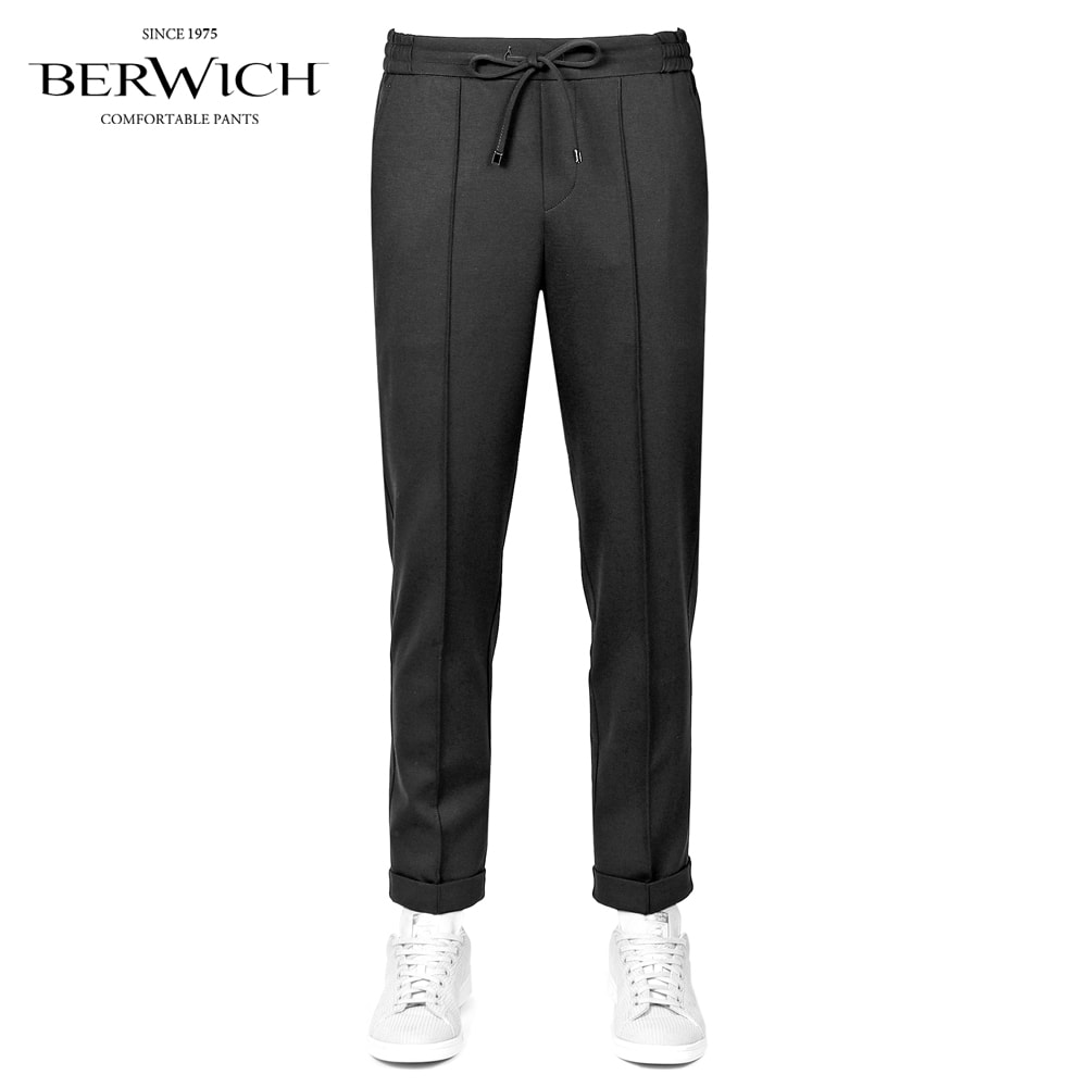 【尖んがり10倍】ベルウィッチ BERWICH ／【国内定まり品】／ 26SS 干場義雅別注ストレッチテクノジャージー果てしがないクリースドローコードパンツ「H DUE」（BLACK／黒いこと）【ラッピング相応う】／ アッカデュエ オール季節 メンズ イタリア共和国 ウォッシャブル