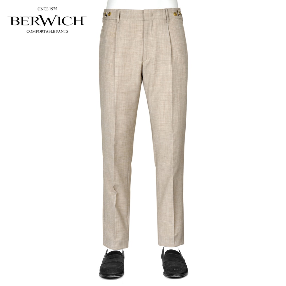 【尖んがり10倍】ベルウィッチ BERWICH ／【国内定め事品】／ 26SS ウールストレッチトロピカルシャーリング1筋目ズボン下「BERTO」（DESERT／グレージュ）【ラッピング相応う】／ 三尺帯 春夏 メンズ イタリア共和国 ウォッシャブルウール サイドアジャスターパンツ