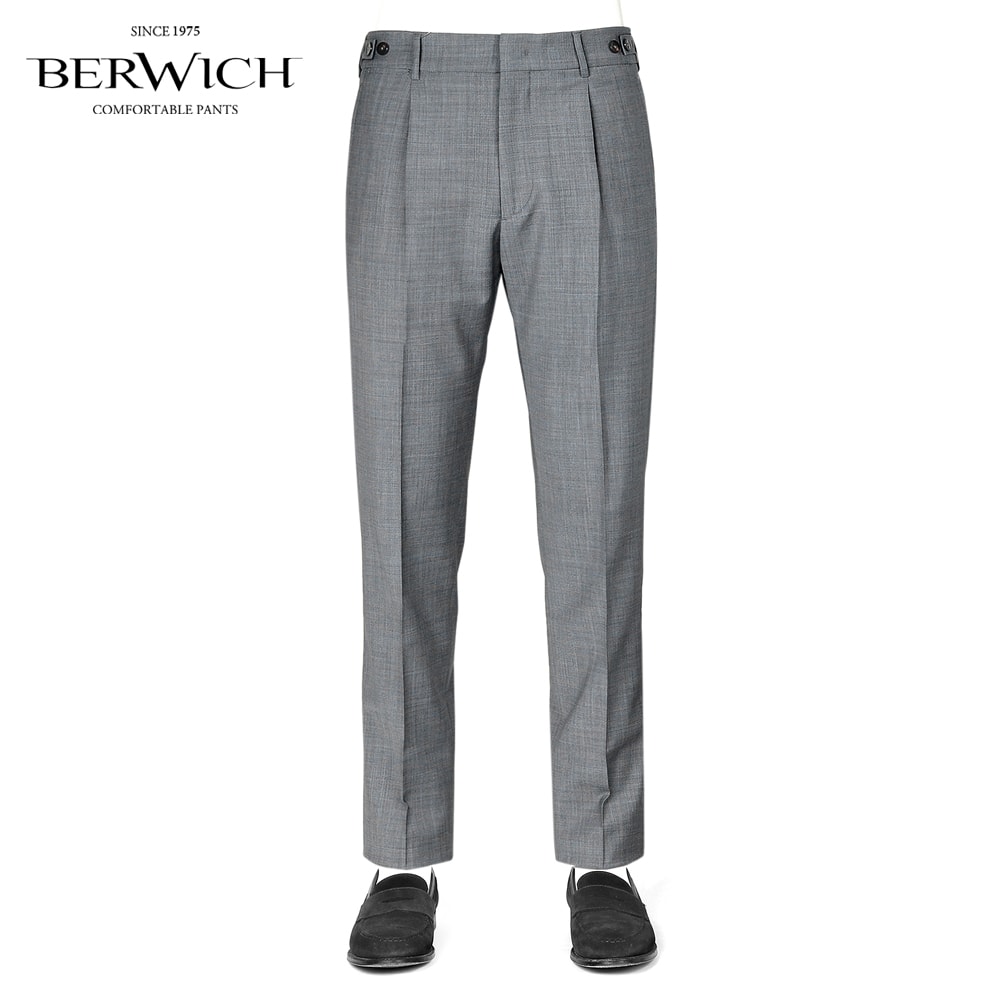 【尖んがり10倍】ベルウィッチ BERWICH ／【国内定め事品】／ 26SS ウールストレッチトロピカルシャーリング1筋目ズボン下「BERTO」（GREY／ミディアムグレー）【ラッピング相応う】／ 三尺帯 春夏 メンズ イタリア共和国 ウォッシャブルウール サイドアジャスターパンツ