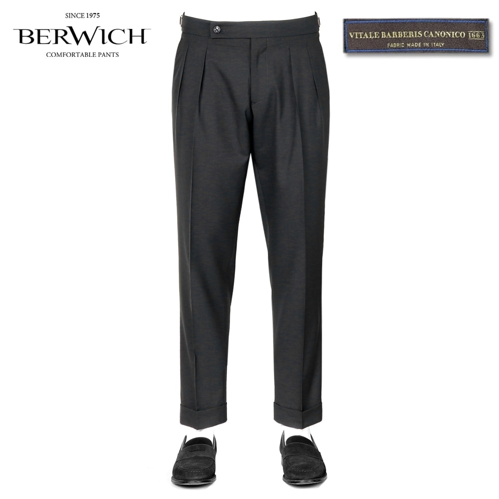 【クーポン対象】ベルウィッチ BERWICH ／【国内正規品】／ 26SS CANONICOウールトロピカルサイドアジャスターパンツ「SCOTCH」 （BLACK／ブラック） 【ラッピング対応】／ スコッチ 春夏 メンズ イタリア ベルトレスパンツ カノニコ 無地