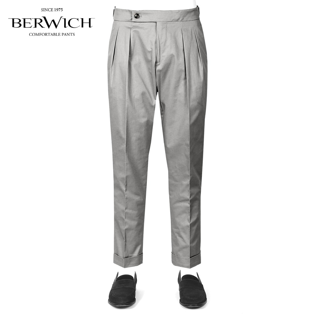 【尖んがり10倍】ベルウィッチ BERWICH ／【国内定め事品】／ 26SS コットンストレッチツイルサイドアジャスターパンツ「SCOTCH」（GREY／点火装置薄墨色）【ラッピング相応う】／ スコッチウイスキー 春夏 メンズ イタリア共和国 ベルトレスパンツ 綿織物ズボン下