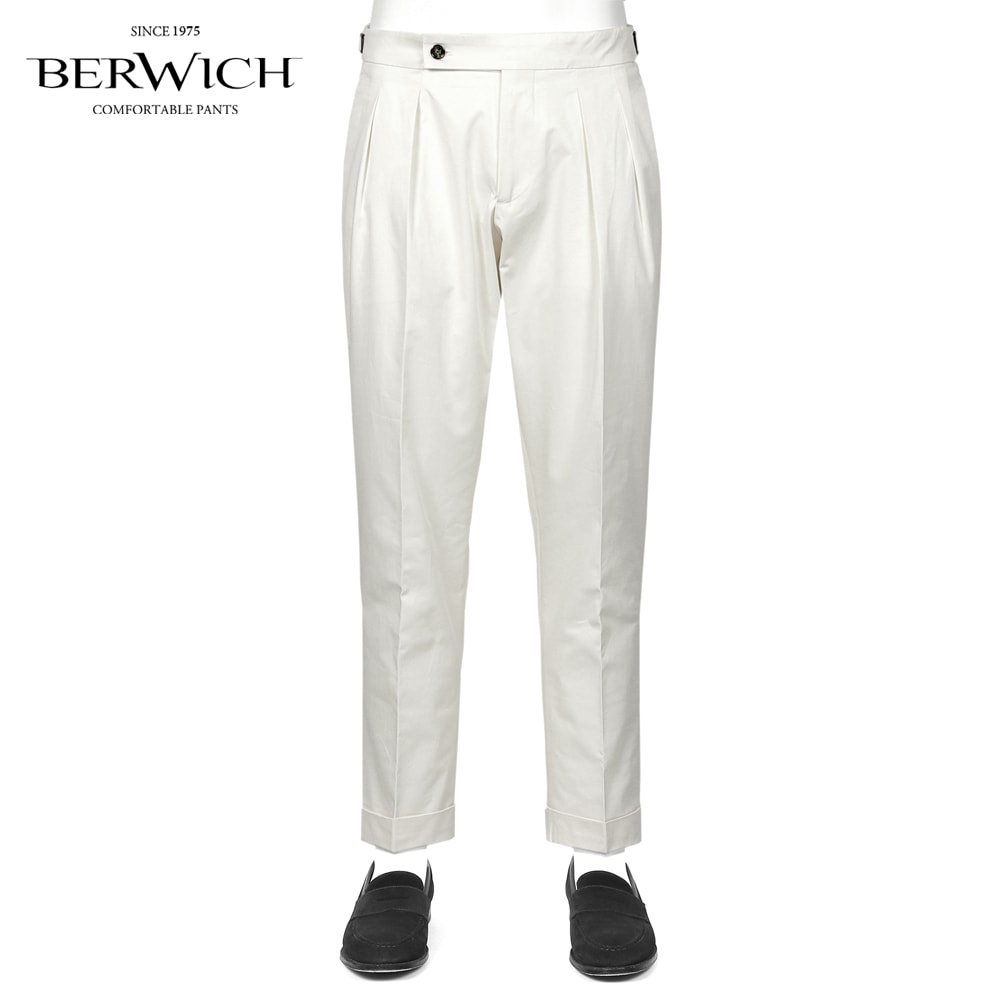 ベルウィッチ BERWICH ／【国内正規品】／ 26SS コットンストレッチツイルサイドアジャスターパンツ「SCOTCH」 （CHALK／オフホワイト） 【ラッピング対応】／ スコッチ 春夏 メンズ イタリア ベルトレスパンツ コットンパンツ