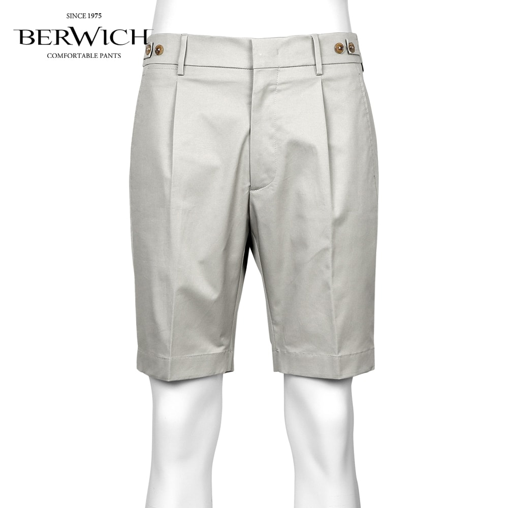 【SALE／返品・交換不可】ベルウィッチ BERWICH ／【国内正規品】／ 26SS コットンストレッチツイルシャーリング1プリーツショーツ「BERTO_J SHORT」（LT GREY／ライトグレー）【ラッピング対応】／ ベルト 春夏 メンズ イタリア ショートパンツ ベルトレスパンツ｜粋な着こなし　店 13,675円