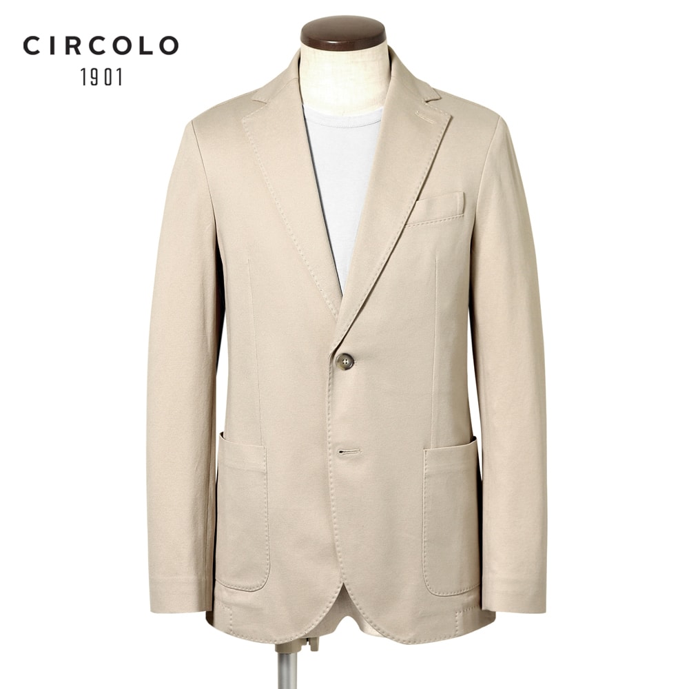 【クーポン対象】チルコロ 1901 CIRCOLO 1901 ／【国内正規品】／ 26SS Filo di Scoziaコットンストレッチ軽量鹿の子ジャージー2Bジャケット「CN5174」 （COZY／サンドベージュ） 【ハンガー便選択OK】／ 春夏 メンズ イタリア ジャージージャケット カノコ