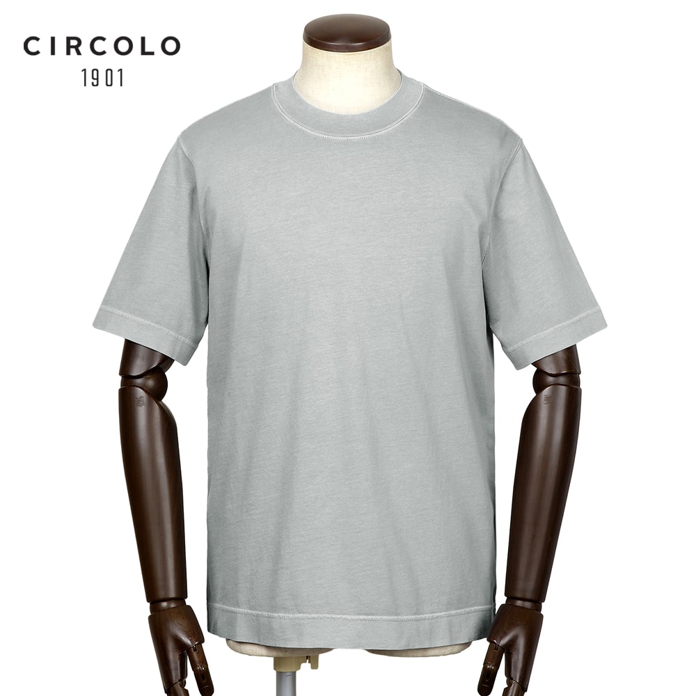 【ポイント10倍】 チルコロ 1901 CIRCOLO 1901 ／【国内正規品】／ 26SS 製品染めコットンジャージー半袖セミモックネックカットソー「CN5217」 （QUARRY／ブルーグレー） 【ラッピング対応】／ オールシーズン メンズ イタリア Tシャツ クルーネック ガーメントダイ