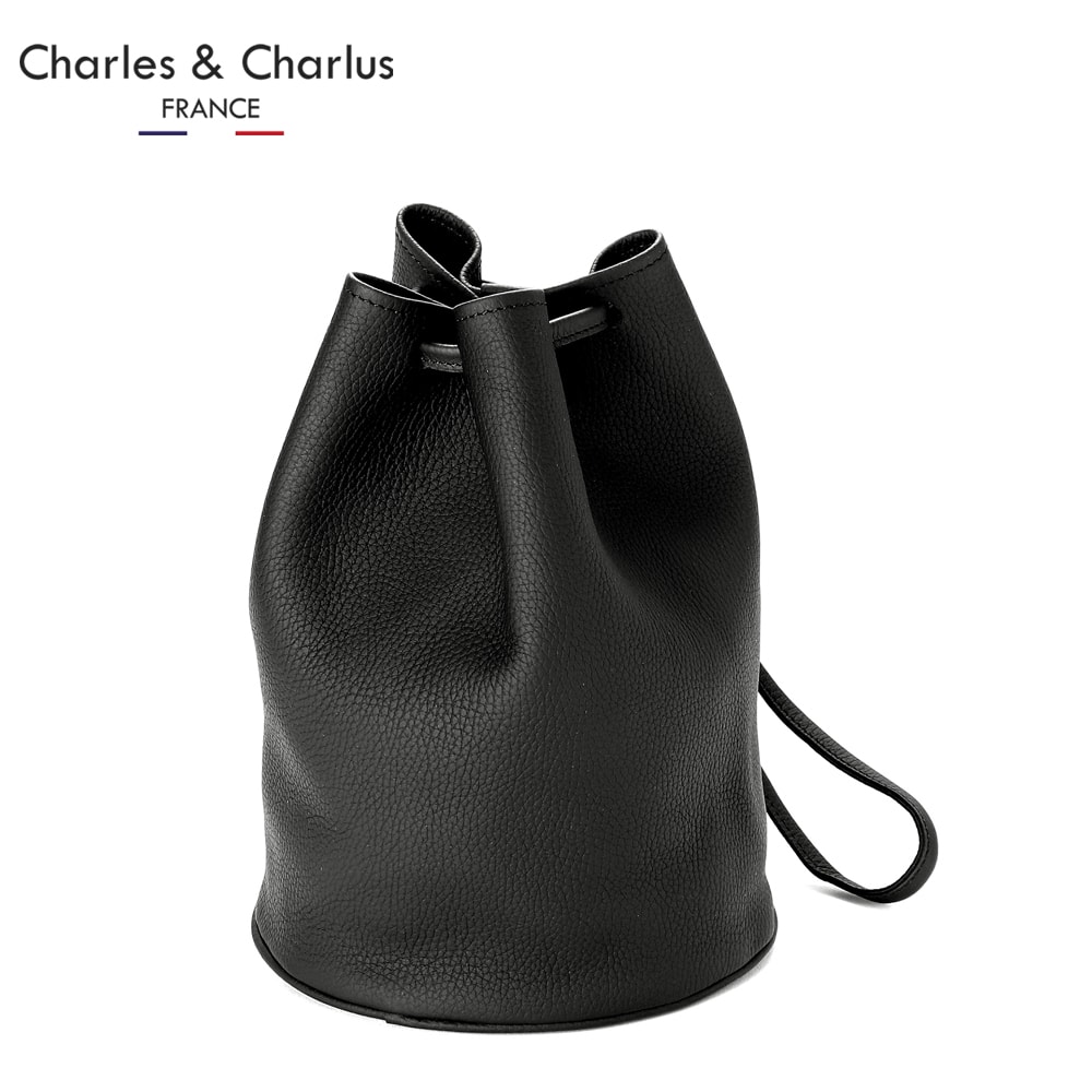【尖んがり10倍】シャルル・エ・シャルリュス Charles et Charlus ／ Remy Carriatトリヨンレザードローストリングバッグ「ESCALA」（黒いこと）／ 大売り出し撥ねのける品 エスカーラ 合切袋御徒面子 なめし革御徒面子 革 レミーキャリアット