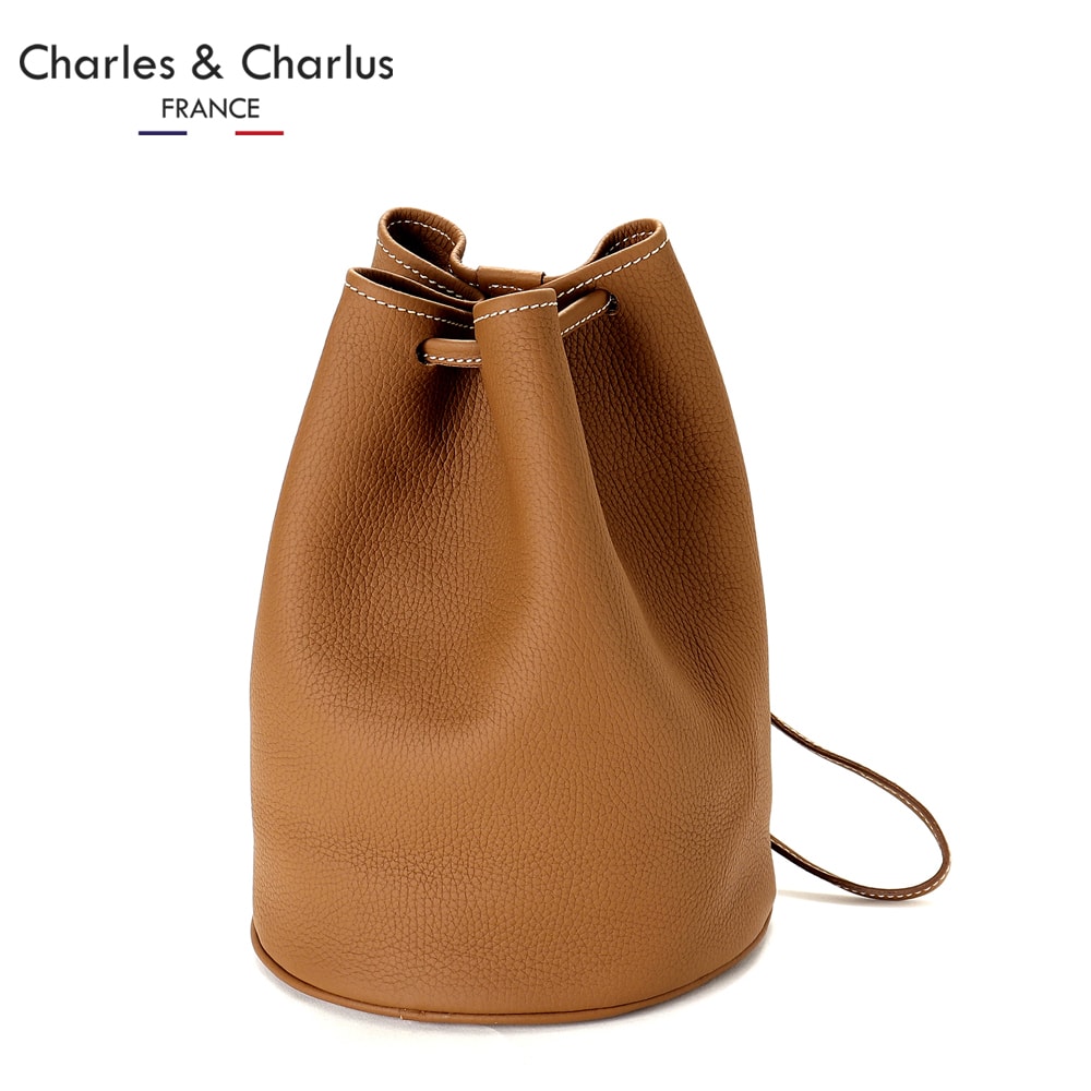 【尖んがり10倍】シャルル・エ・シャルリュス Charles et Charlus ／ Remy Carriatトリヨンレザードローストリングバッグ「ESCALA」（点火装置赤銅色）／ 大売り出し撥ねのける品 エスカーラ 合切袋御徒面子 なめし革御徒面子 革 レミーキャリアット