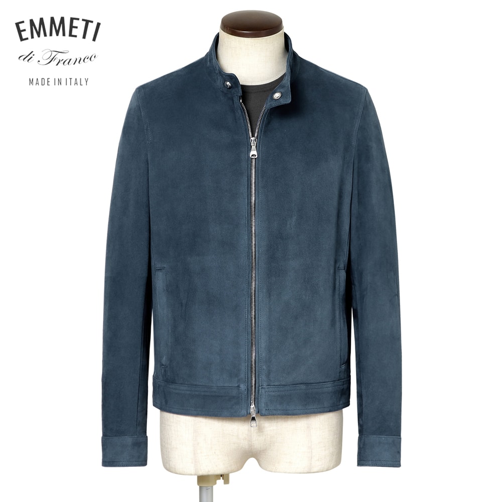 【ポイント10倍】エンメティ EMMETI ／【国内正規品】／ ゴートスエードシングルライダースジャケット「JURI SFODERATO」 （ZAFFIRO／ブルーネイビー） 【ハンガー便選択OK】／ ユリ メンズ イタリア レザーライダース カモーショ 一枚仕立て アンライニング