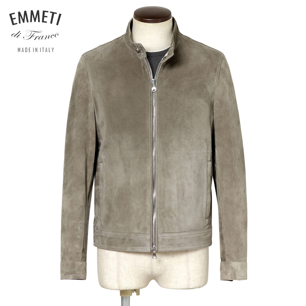 【クーポン対象】エンメティ EMMETI ／【国内正規品】／ 数量限定 銀付きラムスエードシングルライダースジャケット「JURI SFODERATO」 （WARM GREY／ウォームグレー） 【ハンガー便選択OK】／ 限定レザー ユリ メンズ イタリア レザーライダース 一枚仕立て 93,775円