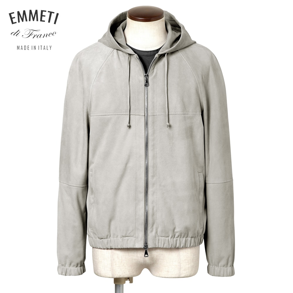 【クーポン対象】エンメティ EMMETI ／【国内正規品】／ ゴートスエードジップアップパーカー「JAYDON SFODERATO」 （ACCIAIO／アイスグレー） 【ハンガー便選択OK】／ ジェイドン メンズ イタリア レザーブルゾン レザーパーカー 一枚仕立て