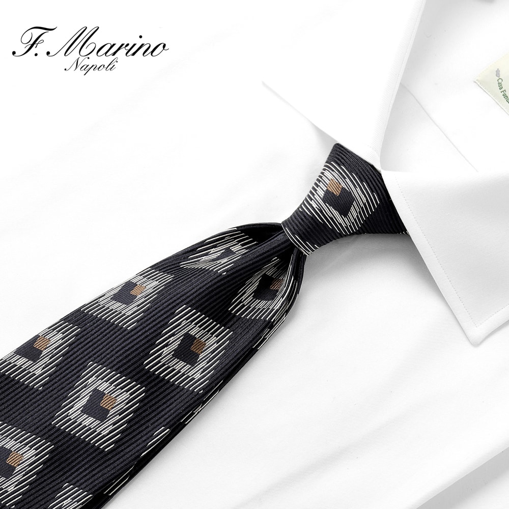 フランチェスコマリーノ Francesco Marino ／【国内正規品】／ 26SS シルクジャカード小紋柄ネクタイ「100954」 （ネイビー基調） 【ラッピング対応】／ シルクネクタイ イタリア ナポリ ビジネス 手縫い スフォデラート 小紋