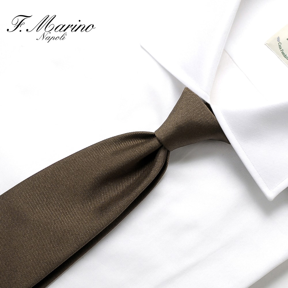 フランチェスコマリーノ Francesco Marino ／【国内正規品】／ 26SS シルクツイルソリッドネクタイ「120520」 （ブラウン） 【ラッピング対応】／ シルクネクタイ イタリア ナポリ ビジネス 手縫い スフォデラート