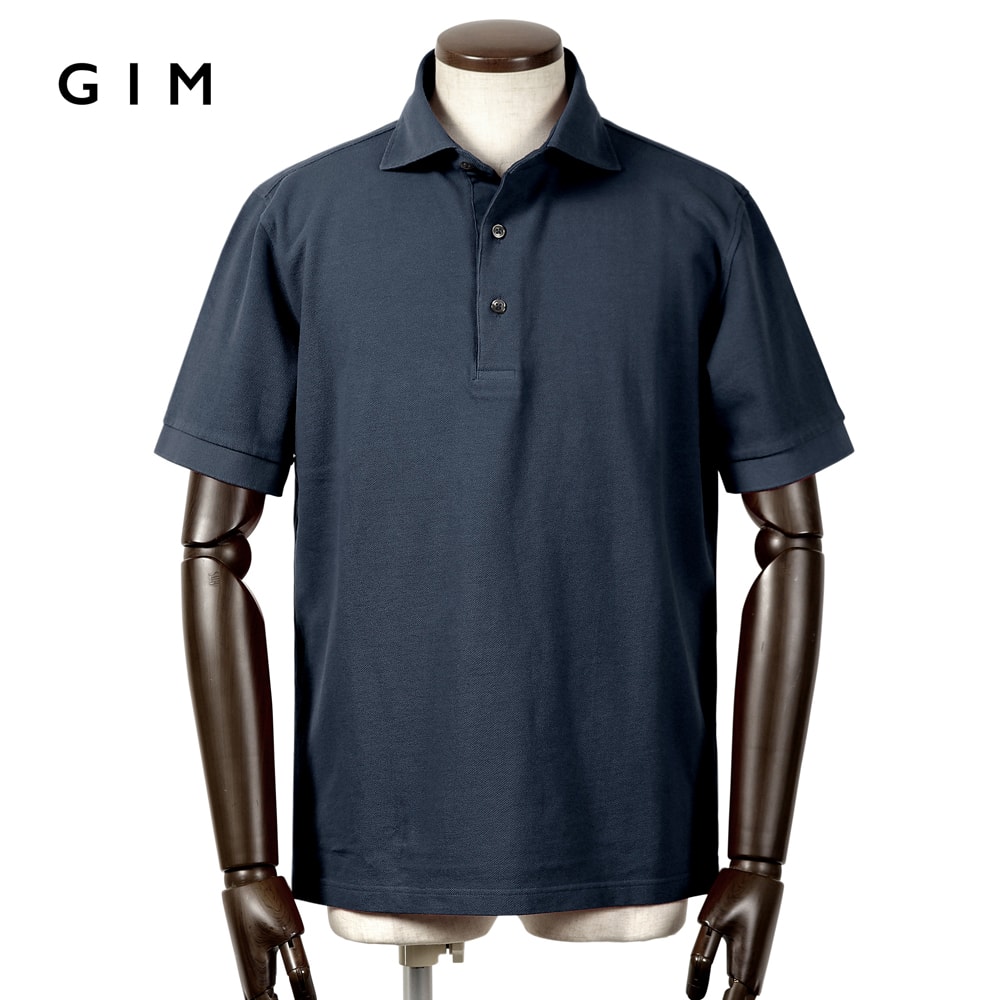 【ポイント10倍】ジム GIM /【国内正規品】/ 当店別注 手染め40番手双糸コットン引き揃え鹿の子半袖ポロシャツ(ネイビー)【ラッピング対応】/ 春夏 メンズ 日本製 台襟ポロ ドレスポロ カノコポロ ワイドカラー|粋な着こなし 店