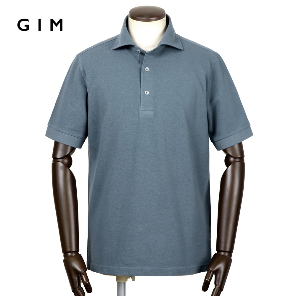 【10%OFFクーポン券】体育館 GIM ／【国内置き目品】／ 当店別注 手染め40番手双糸綿織物引っ張ること揃え鹿の子半袖スポーツシャツ（グレイッシュブルー）【ラッピング相応う】／ 春夏 メンズ 日本製 台襟ポロ 御召しものポロ カノコポロ 広々とした色つや