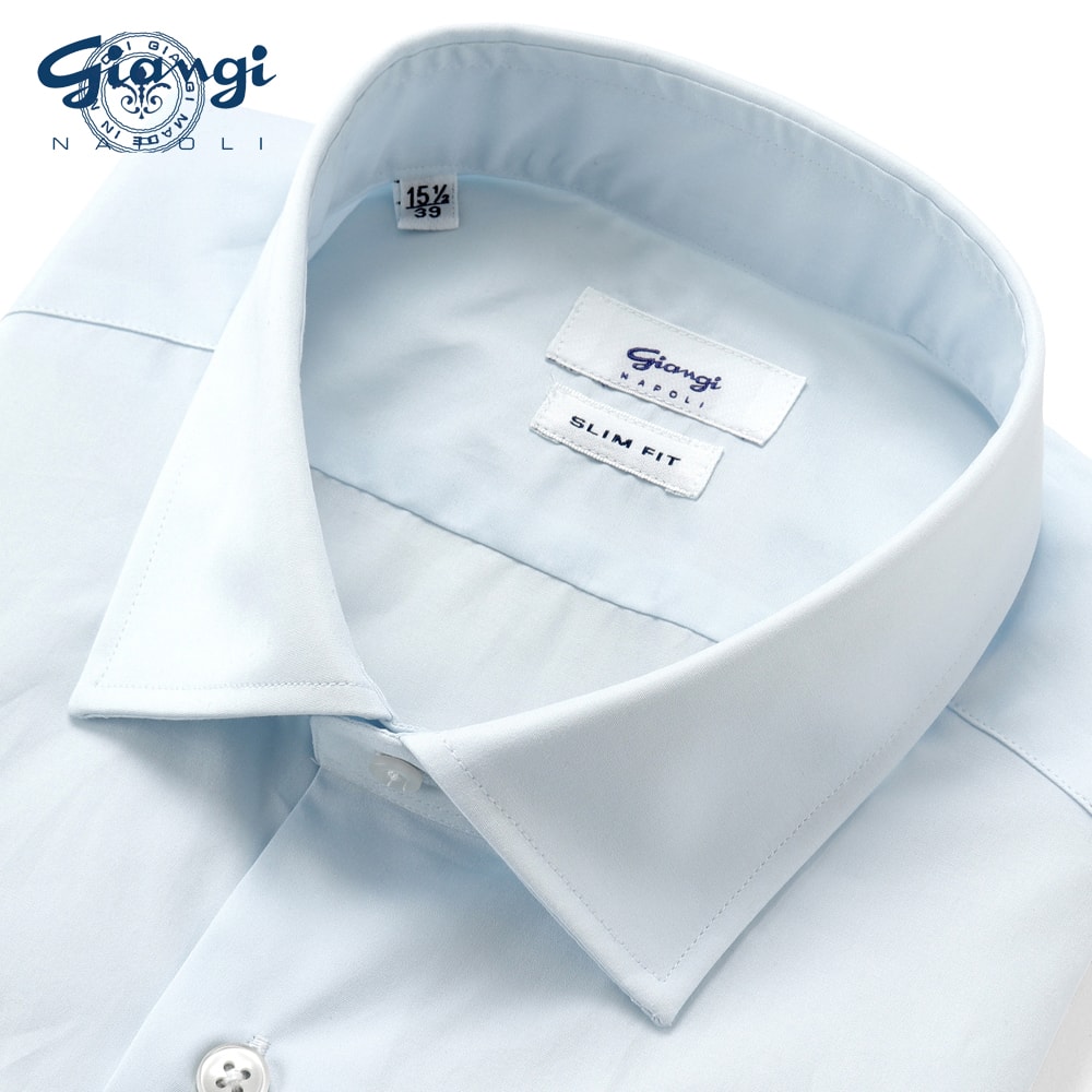 ジャンジ GIANGI / コットンポプリンセミワイドカラーシャツ「GENOVA」 (サックスブルー) 【ラッピング対応】/ メンズ イタリア ドレスシャツ ビジネスシャツ ワイシャツ 無地 オールシーズン