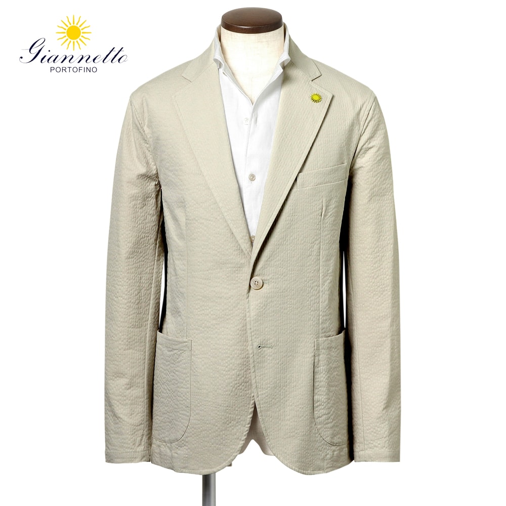 【10%OFF引き換え証】ジャンサイバー空間 Giannetto ／【国内置き目品】／ 26SS コットンストレッチシアサッカー2Bプルオーバー上衣「CORALLO」（グレージュ）【ハンガー便選りわける聞き入れる】／ 春夏 メンズ イタリア共和国 オンオフ兼用 軽さ上衣 無地