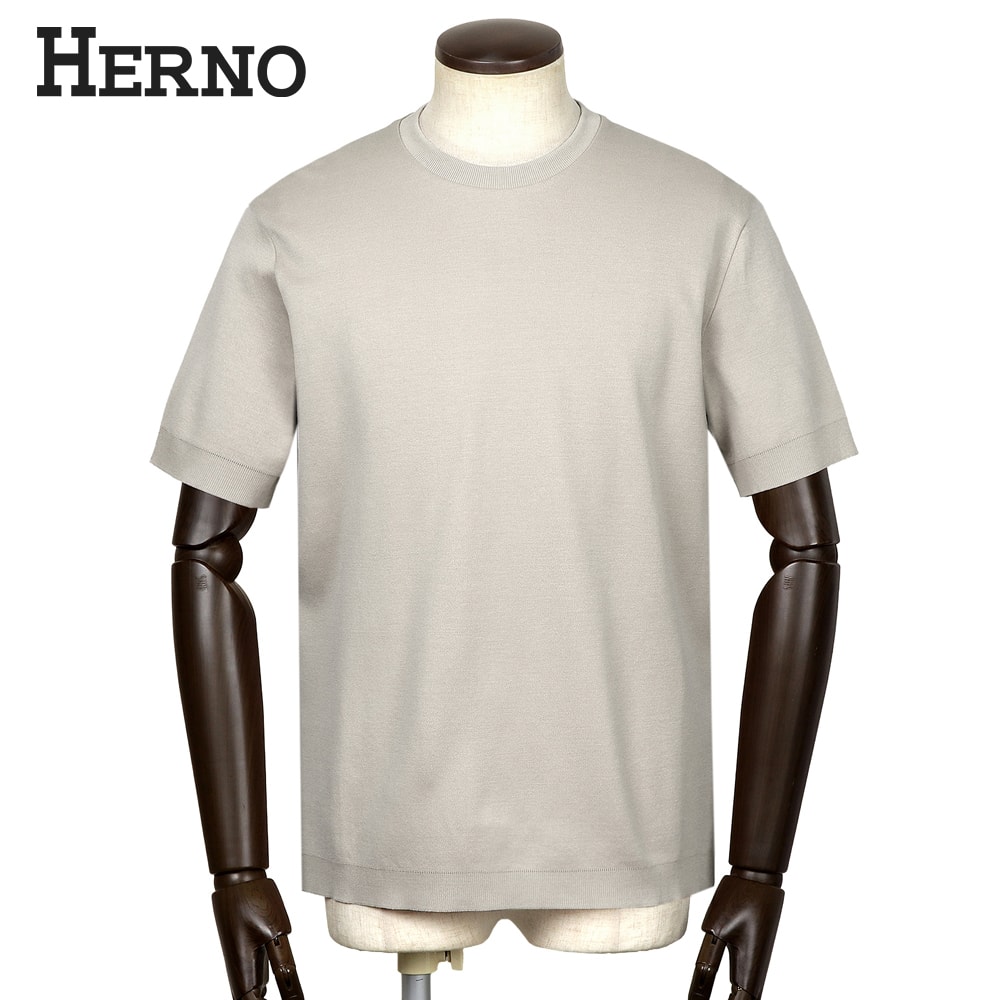 【10%OFFクーポン券】地獄ノ HERNO ／【国内置き目品】／ 26SS 編み物調綿織物プルオーバー半袖クルーネックカットソー「JG000206U」（グレージュ）【ラッピング相応う】／ 春夏 メンズ トップス プルオーバー お茶プルオーバー 半袖編み物 ニットソー