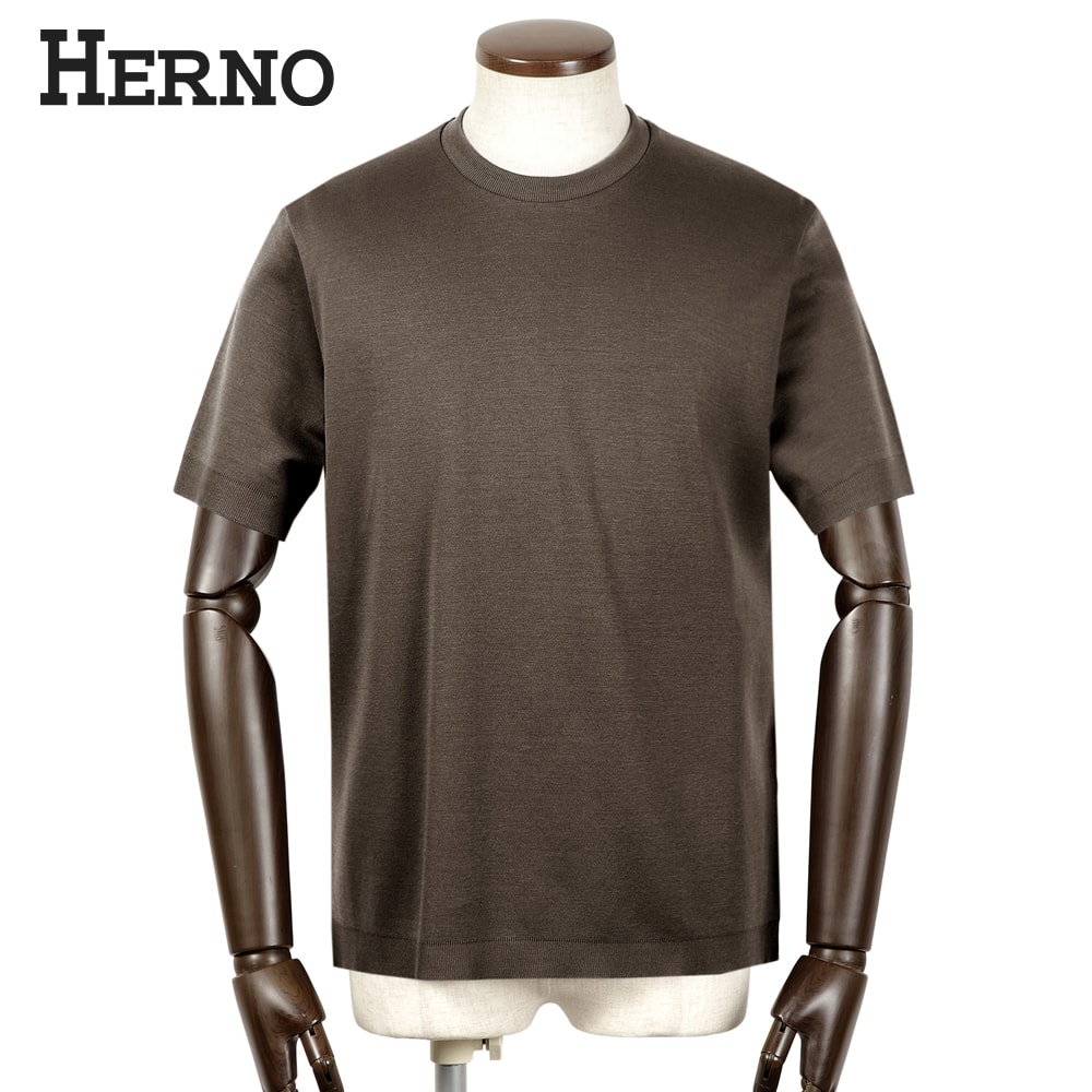 【10%OFFクーポン券】地獄ノ HERNO ／【国内置き目品】／ 26SS 編み物調綿織物プルオーバー半袖クルーネックカットソー「JG000206U」（赤銅色）【ラッピング相応う】／ 春夏 メンズ トップス プルオーバー お茶プルオーバー 半袖編み物 ニットソー
